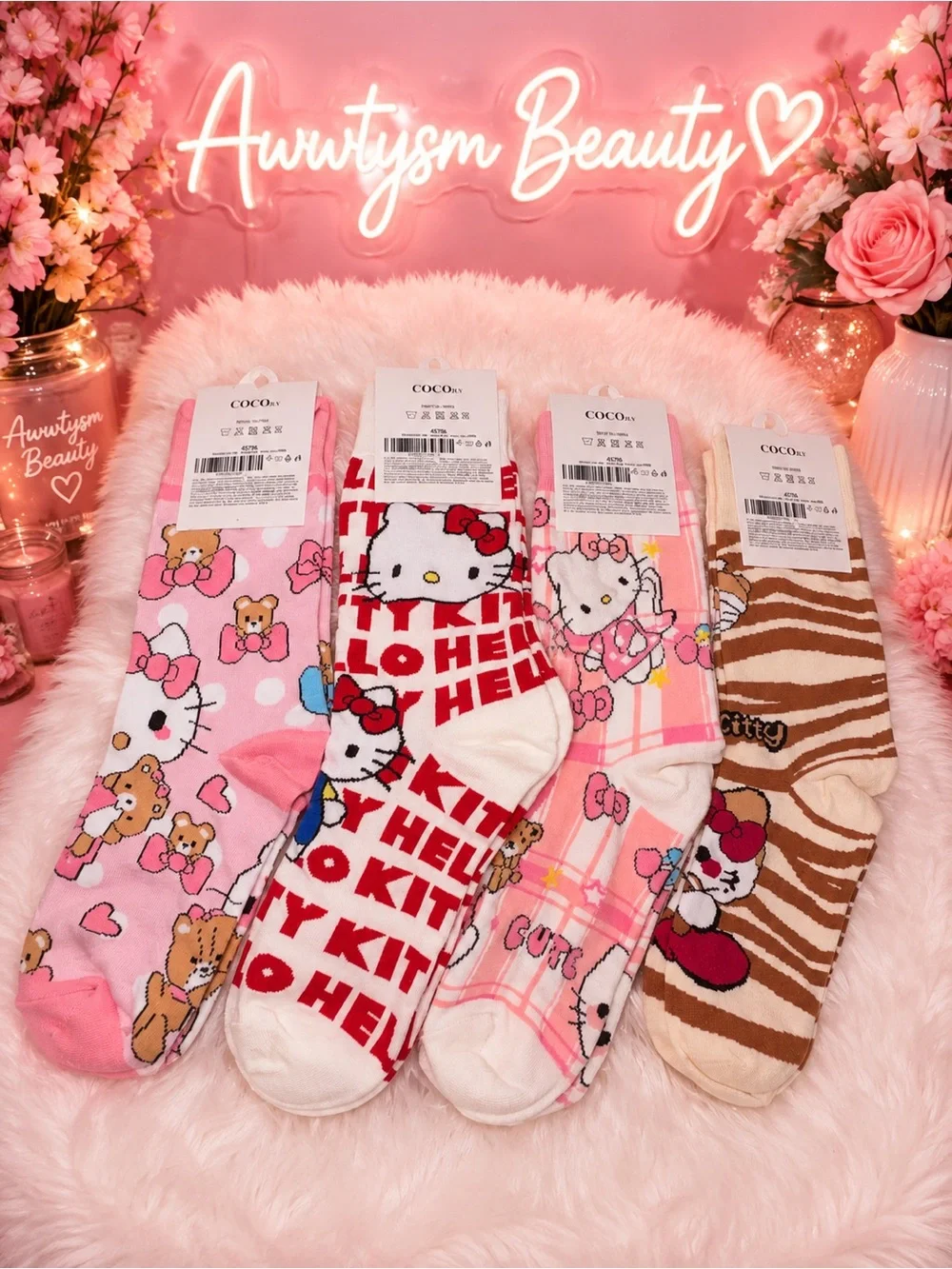 NWT 4-Pair Kawaii Cat Character Socks Bundle